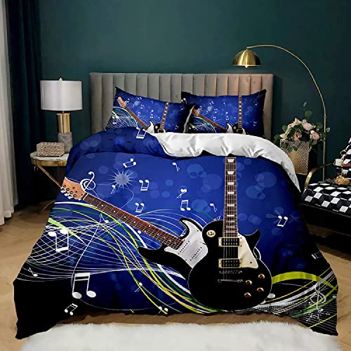 XLYYDS Bettwäsche 135x200 Gitarre, Weiche Microfaser 3D Bettbezug Thema Musik, Bettbezüge Gitarre und 2 Kissenbezug 80x80 cm von XLYYDS