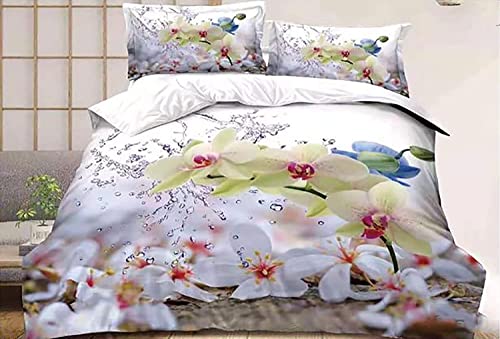 Bettwäsche 135x200 Orchideen, Weiche Microfaser 3D Bettbezug Blumen Und Pflanzen, Bettbezüge Orchideen und 2 Kissenbezug 80x80 cm von XLYYDS