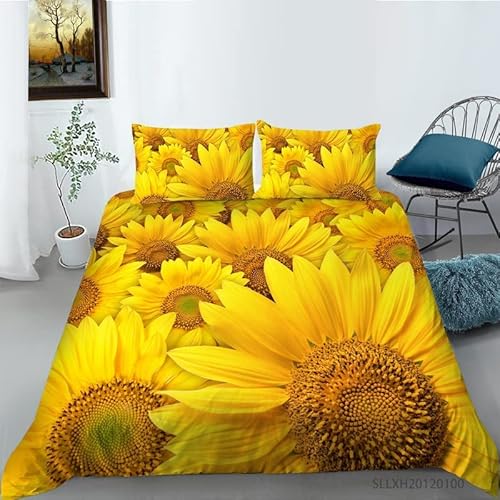 XLYYDS Bettwäsche 135x200 Sonnenblume, Weiche Microfaser 3D Bettbezug Blumen, Bettbezüge Sonnenblume und 2 Kissenbezug 80x80 cm von XLYYDS