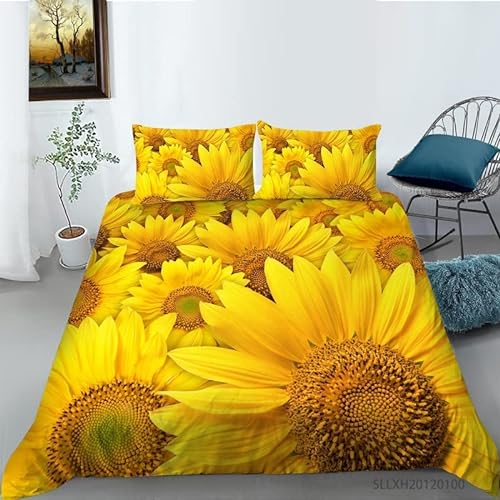 Bettwäsche 135x200 Sonnenblume, Weiche Microfaser 3D Bettbezug Blumen, Bettbezüge Sonnenblume und 2 Kissenbezug 80x80 cm von XLYYDS