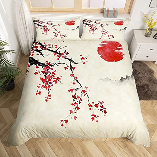Bettwäsche 220x240 Japanische Kirschblüte, Weiche Microfaser 3D Bettbezug Aquarell, Bettbezüge Japanische Kirschblüte und 2 Kissenbezug 80x80 cm von XLYYDS