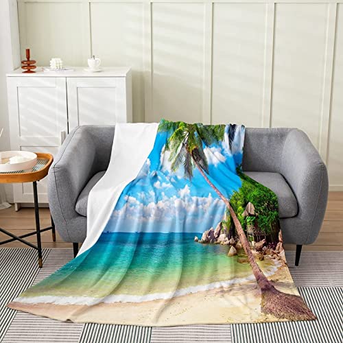 Kuscheldecke 140x200 Tropische Meereslandschaft, 3D Gedruckte Flanell Fleecedecke Hawaii Weiche und Warme Wohndecke, Decke als Sofadecke, Tagesdecke Wolldecke für Kinder Erwachsene von XLYYDS