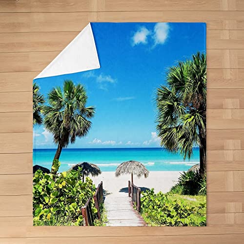 Kuscheldecke 150x200 Strand Meer, 3D Gedruckte Flanell Fleecedecke Strand Meer Weiche und Warme Wohndecke, Decke als Sofadecke, Tagesdecke Wolldecke für Kinder Erwachsene von XLYYDS