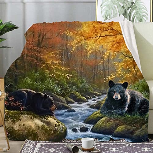 Kuscheldecke 200x220 Tierischer Bär, 3D Gedruckte Flanell Fleecedecke Wald Weiche und Warme Wohndecke, Decke als Sofadecke, Tagesdecke Wolldecke für Kinder Erwachsene von XLYYDS