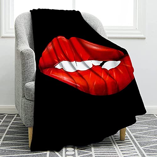 Kuscheldecke 80x150 Rote Lippen, 3D Gedruckte Flanell Fleecedecke Sexy Weiche und Warme Wohndecke, Decke als Sofadecke, Tagesdecke Wolldecke für Kinder Erwachsene von XLYYDS