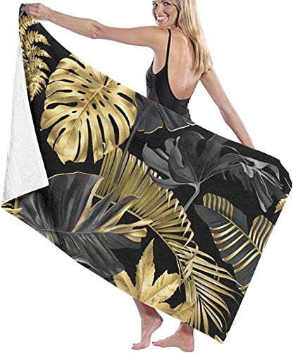 Mikrofaser Strandtuch 70x150 cm für Erwachsene, 3D Schwarze Und Goldene Palmblätter Strandhandtuch Weiches Leicht Schnelltrocknend Sandfreies StrandtüCher für Strand Schwimmen von XLYYDS