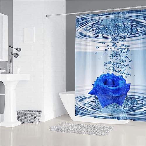 XLYYDS Duschvorhang 240x200 Blaue Rose, Duschvorhänge Antischimmel 3D Kreativität, Shower Curtains Wasserdicht Waschbar, Duschrollo für Badewanne Dusche Badezimmer, mit 12 Ringe von XLYYDS