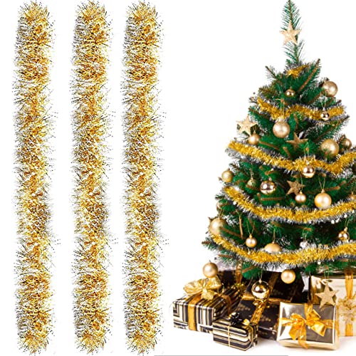 Weihnachten Lametta Girlande, 3 Stück Weihnachtsbaum Lametta Girlande, Gold Lametta Weihnachtsbaum, Tinsel Garland, Weihnachten Lametta, Weihnachten Girlande Metallisch, Festliches Weihnachten Lametta von XLZJYIJ