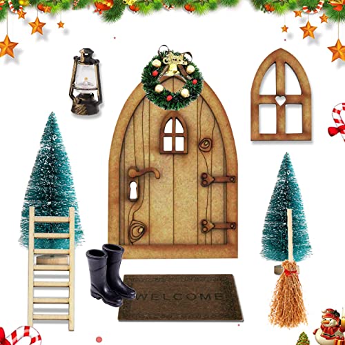 XLZJYIJ Weihnachtsset Miniatur, Miniatur Wichteltür Set, DIY Weihnachten Puppenhaus-Set, Miniatur Puppenhaus Set mit Zubehör Stiefel, mit Carpet Holzleiter Kehrbesen von XLZJYIJ