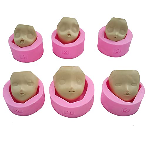XLZSP Silikonform für Babygesicht, Anime-Gesicht, DIY, handgefertigt, Modelliermasse, Schokoladenform, 3D-Harz, Kuchen-Backwerkzeuge, 6 Stück von XLZSP