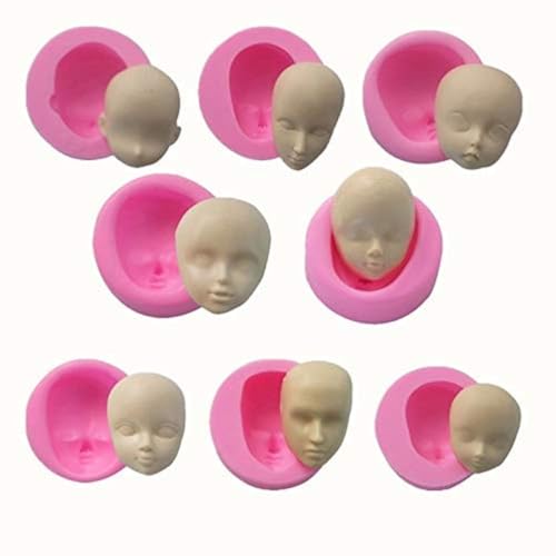XLZSP Silikonform für Babygesicht, menschliche Kopfform, Puppenherstellung, Modelliermasse, Schokoladenform, 3D-Harz, Kuchen-Backwerkzeug, Anime-Charakterherstellung, 8 Stück von XLZSP