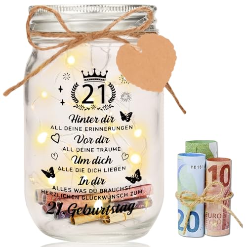 21. Geburtstag Frau Mann, LED Flaschenlicht Geburtstag 21 Geldgeschenke,Flaschenlichter Geburtstag Geschenke 21.Geburtstagsgeschenk Geld Leuchtflasche,Geschenke zum 21 Geburtstag Frau Mann von XM-mengpanwei