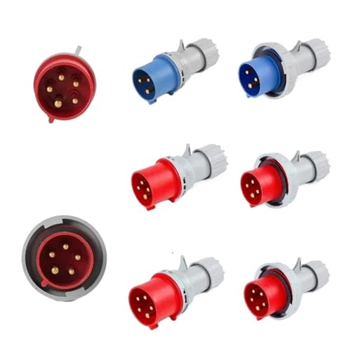 XMAFRJIO 16/32A Industriestecker und -buchse 3P/4P/5Pin Elektrischer Anschluss IP67 Wandsteckdose Männlich & Weiblich Stecker(16A Plug,1 PCS-4P IP67) von XMAFRJIO