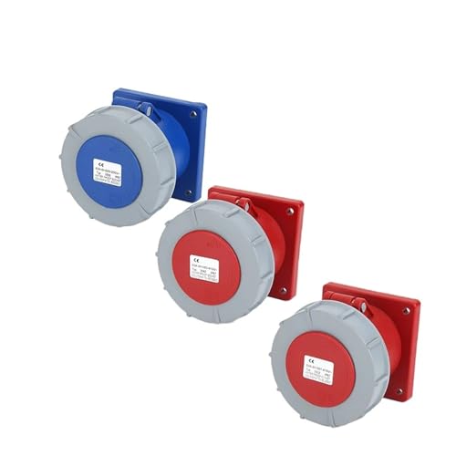 XMAFRJIO Industriestecker und -buchse 3P/4P/5Pin Elektrischer Anschluss 63A 125A IP67 wasserdichte Wandsteckdose Männlich Weiblich 220V 380V(Panel Mounted,125A-3P) von XMAFRJIO