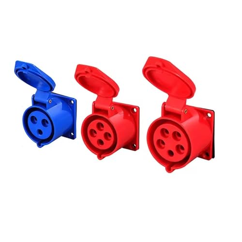 XMAFRJIO Industriestecker und -buchse IP44 Wasserdichter Stecker 3PIN 4PIN 5PIN 16A/32A wasserdichte elektrische Verbindung Wandsteckdose(Panel Mounted Socked,32A-3P) von XMAFRJIO