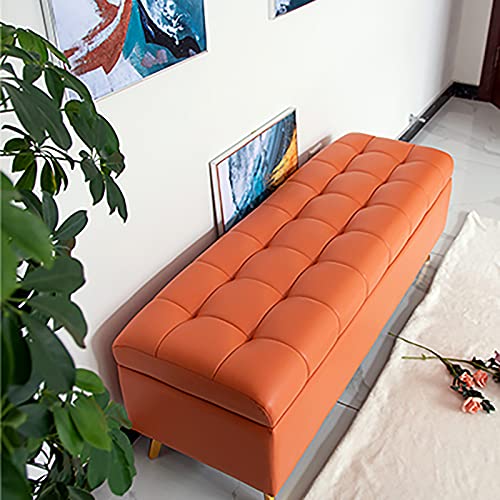 XMDEUR Aufbewahrungshocker aus Kunstleder, verdickte Polsterbank, Sitzende der Bettbank mit Stauraum, modernes Zuhause, Wohnzimmer, Schlafzimmer, Multifunktionsbänke, Orange, 80 x 40 x 43 cm (31 x von XMDEUR
