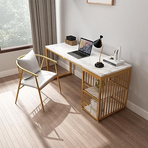 XMDEUR Computertisch mit Ablagefächern, moderner, einfacher Arbeitstisch, weißer Home-Office-Schreibtisch mit goldenen Beinen, 39 Zoll von XMDEUR