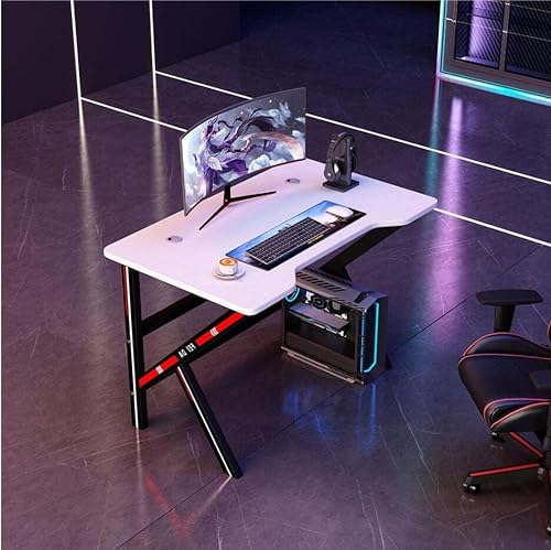 XMDEUR Einfacher Gaming-Schreibtisch, K-förmiger Gamer-Arbeitsplatz, robuster Gaming-Computertisch mit Karbonfaser-Oberfläche für großes Mauspad, Karbonfaser-Tisch-Studio-Schreibtisch, Weiß-L 140 c von XMDEUR