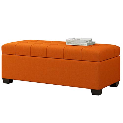 XMDEUR Fußhocker, 60 cm, rechteckige Aufbewahrungsbank, anhebbare, atmungsaktive Leinen-Wohnzimmer-Schlafzimmer-Schuhwechselhocker, tragend 150 kg, mehrere Farben erhältlich (Farbe: Orange) von XMDEUR