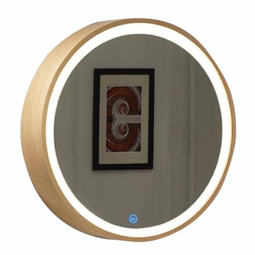 XMDEUR Runder Badezimmerspiegelschrank mit Beleuchtung, 50/60/70 cm Durchmesser, beleuchteter Badezimmerspiegelschrank, an der Wand montierter Spiegelschrank mit 3 Ebenen (Holz, 60 x 60 cm) von XMDEUR