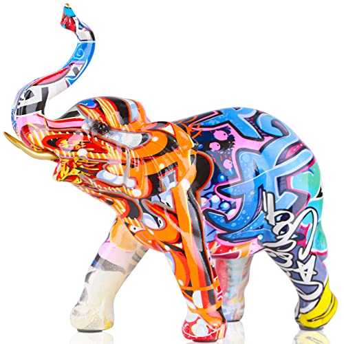Bunte Elefantenstatuen,kreative Graffiti-Elefanten,Elefant Statue,Elefanten-Dekoration,Graffiti Elefant Figuren,Heimdekoration Kunst,Schlafzimmer,Büro,Kreative Bunte Harz Kunst Tier Skulptur,Graffiti von XMGZQ