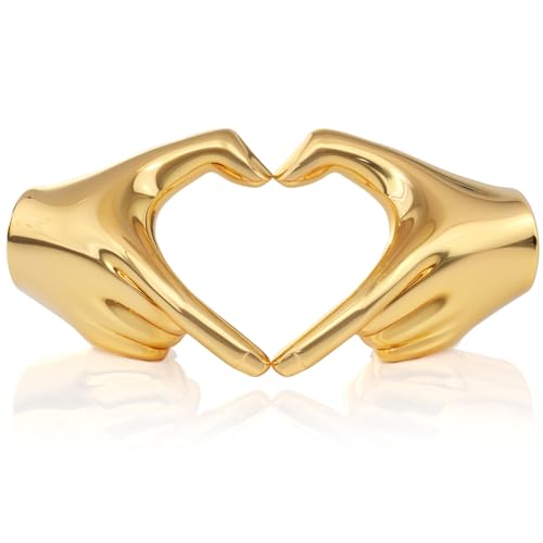Deko Gold Skulpturen,Goldene Deko mit Herz und Hand,Deko Figuren Sculpture,Deko Gold Wohnzimmer,Deko Figuren Modern,Hochzeit im Herz Statue Deko Modern,Goldene Deko Aesthetic,Gold Deko Schlafzimmer von XMGZQ
