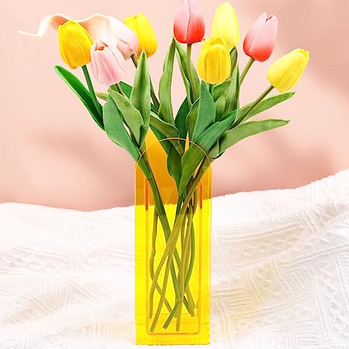 Gelbe Acryl-Vase, gewölbt für Moderne, ästhetische Raumdekoration, dekorative Kunststoffvase für Schlafzimmer, Wohnzimmertisch, senfgelbe Acrylvase, dekorativer Mittelpunkt für Zuhause oder Hochzeit, von XMGZQ