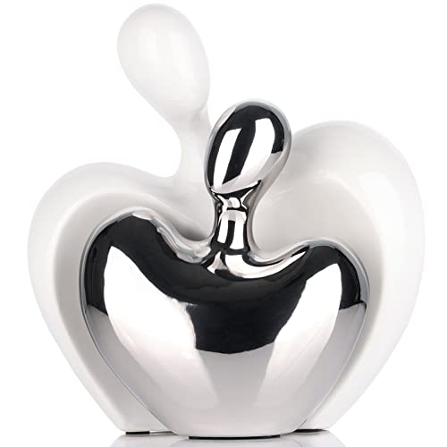 XMGZQ Weiß und Silber Umarmendes Paar Keramik-Skulptur, Deko Wohnzimmer, Hochzeitspaar Figuren, Couple Statue, Leidenschaftliche Liebesstatue, Geschenk für Hochzeit, Jubiläum, Valentinstag von XMGZQ
