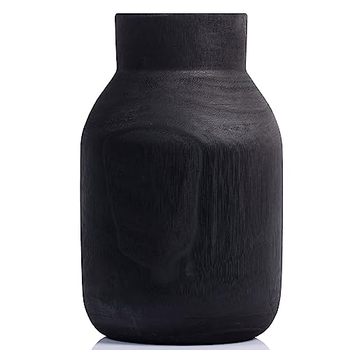 Schwarze Holzvase, schwarze Vasen für Dekoration, Holzbodenvasen, dekorativ, hoch, rustikale Holzvasen für Dekoration, Tischdekoration, Vintage-Vase, Heimdekoration, Regal-Dekoration, von XMGZQ