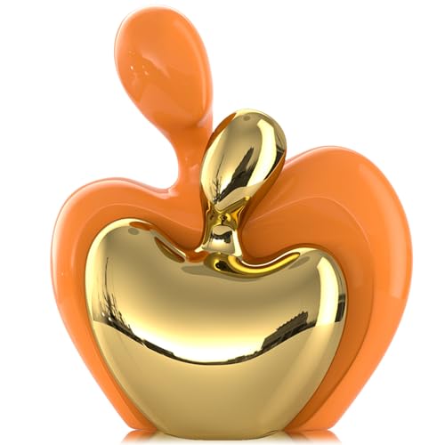 XMGZQ Orange und Gold Umarmendes Paar Keramik-Skulptur, Deko Wohnzimmer, Hochzeitspaar Figuren, Couple Statue, Leidenschaftliche Liebesstatue, Geschenk für Hochzeit, Jubiläum, Valentinstag von XMGZQ