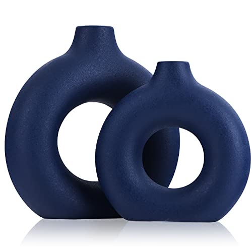 Wohnzimmer Deko Modern Blaue Vase,2-Teiliges Vasen Set,Blaue Donut Vase,Blaue Vasen Set,Deko Wohnzimmer,Tischdeko Wohnzimmer Modern Vasen,Kleine Vasen Set,für Pampasgras,Tischdeko Wohnzimmer Modern von XMGZQ