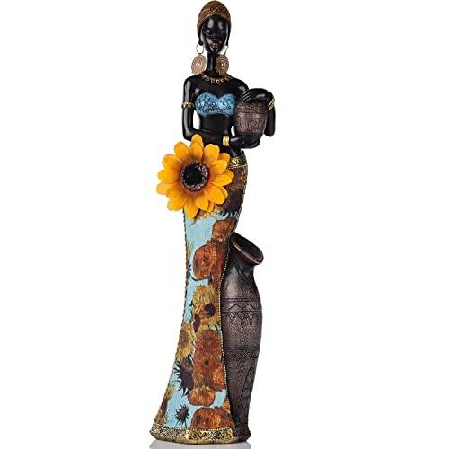 XMGZQ Afrikanische Statuen und Skulpturen, afrikanische Kunststatue, Heimdekoration, Sonnenblumenmädchen-Figuren, Raumdekoration, Harz, schwarz, Bücherregal, Regaldekoration von XMGZQ