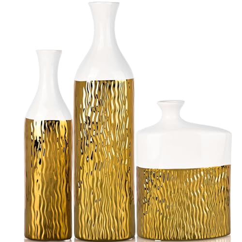 XMGZQ Bodenvase Groß,Weißgold-Vase,Vase Gold,Vase Weiß,Vase Boho,Home Decor Aesthetic,Vasen Set of 3,Deko Wohnzimmer,Bürodekoration,Moderne Geometrische Vasen,Tischdeko Wohnzimmer,Scandi Deko Modern von XMGZQ