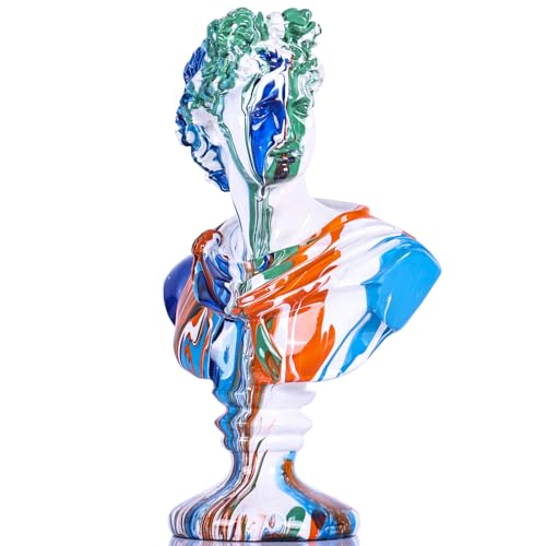 XMGZQ David Statue,Apollo Büsten Statue,Klassische Griechische Mythologie David Kopf,Römisches Büste Statue,Marmorharz,Blau,30 cm,Michelangelo Home Dekoration,Skizze Praxis Geschenk von XMGZQ