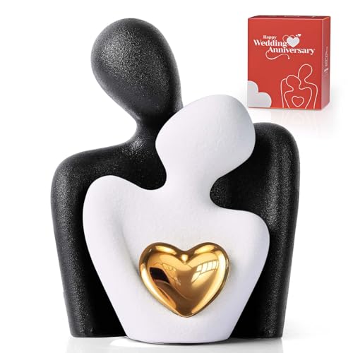 Romantische Paar Statue,Wohnzimmer Deko Moderne Keramik Figuren,Liebe Porzellan Figur,Umarmendes Brautpaar, Skulptur Deko Modern,Kleine Regal Deko Figur Gild von XMGZQ