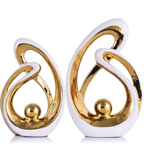 XMGZQ Satz von 2 Weiß Gold Dekor Moderne Keramik Statue Dekorationen für Wohnzimmer,Minimalist Statue Regal Dekor Akzente,abstrakte Kunst Skulptur Dekor für Esszimmer Büro Couchtisch Centerpiece XMGZQ Satz von 2 Weiß Gold Dekor Moderne Keramik Statue Dekorationen für Wohnzimmer,Minimalist Statue Regal Dekor Akzente,abstrakte Kunst Skulptur Dekor für Esszimmer Büro Couchtisch Centerpiece von XMGZQ