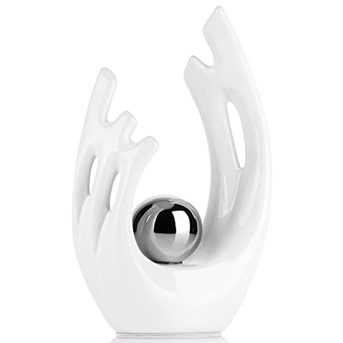 XMGZQ Weiße abstrakte Keramikstatuen und Skulpturen,weiße und silberne Kunst-Keramikstatuen,moderne Heimdekoration für Wohnzimmer,Esstisch,Couchtisch,Regal,Eingang,Heim-Desktop-Skulptur,Heimdekoration von XMGZQ