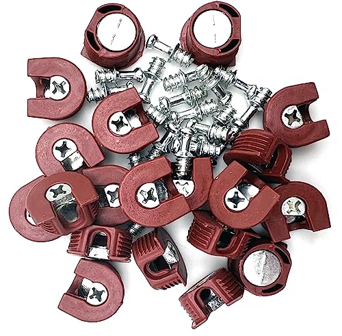 XMHF 20 Stück Gewinde Nockenschloss Regalstütze Pin Nockenschloss Schrank Regal Unterstützung Halter Halterung Bolzen Stifte für Möbel Küchenschrank, Braun von XMHF
