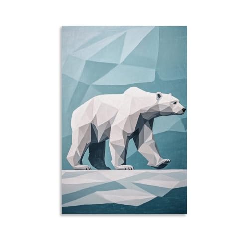 XMHMYHZJ Eisbär geht nach rechts, hergestellt aus coolen Blockformen auf hellem gletscherblauem Hintergrund. Wandkunst, Wandbild, moderne Dekoration, hängendes Kunstposter, 60 x 90 cm von XMHMYHZJ