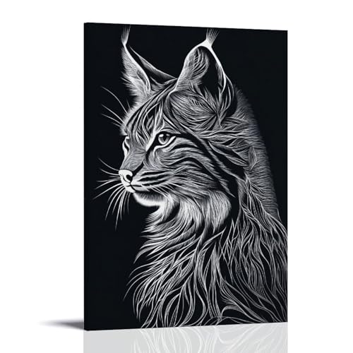XMHMYHZJ Minimalistische Lynx-Silhouette, sanft definiert durch reich fließende lineare Muster auf minimalem, festem Hintergrund. Wandkunst, Wandbild, moderne Dekoration, hängendes Kunstposter, 20 x von XMHMYHZJ