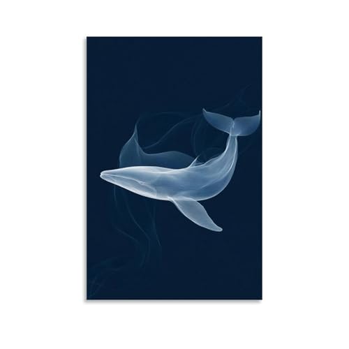 XMHMYHZJ Minimalistischer Wal schwimmt anmutig durch eine Symphonie weicher Linien auf solidem blauem Hintergrund. Wandkunst, moderne Dekoration, hängende Kunstposter, 50 x 75 cm von XMHMYHZJ