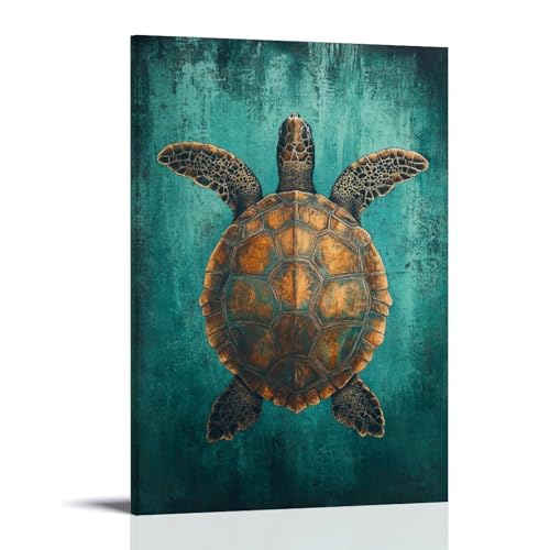 XMHMYHZJ Schildkröte Draufsicht geformt durch radiale sechseckige Geometrie auf einem flachen Ozean Leinwand. Wandkunst, Wandbild, moderne Dekoration, hängendes Kunstposter, 60 x 90 cm von XMHMYHZJ