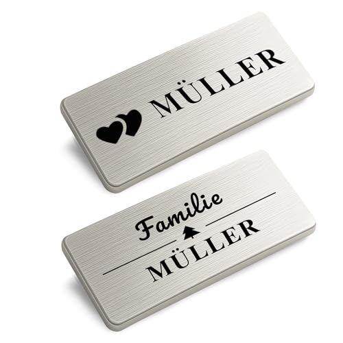 XHome 2 Edelstahl Türschild selbstklebend personalisiertes Namensschild mit Lasergravur wetterfest für Haustür, Briefkasten, Klingel Made in Germany 80 * 35mm 2 Stück XHome 2 Edelstahl Türschild selbstklebend personalisiertes Namensschild mit Lasergravur wetterfest für Haustür, Briefkasten, Klingel Made in Germany 80 * 35mm 2 Stück von XMHome