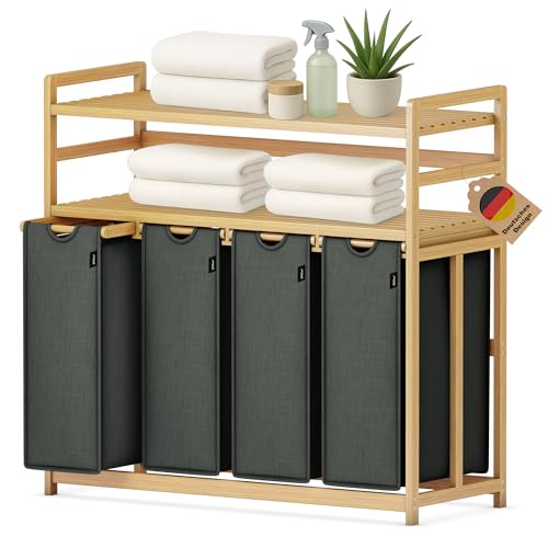 XMHome 198L Wäschesammler 4 fächer Wäschekorb mit Doppelablage, Bambus Wäschebox mit Herausnehmbaren Wäschesäcken, Platzsparend für Badezimmer, Schlafzimmer, Waschküche Dunkelgrau XMHome 198L Wäschesammler 4 fächer Wäschekorb mit Doppelablage, Bambus Wäschebox mit Herausnehmbaren Wäschesäcken, Platzsparend für Badezimmer, Schlafzimmer, Waschküche Dunkelgrau von XMHome