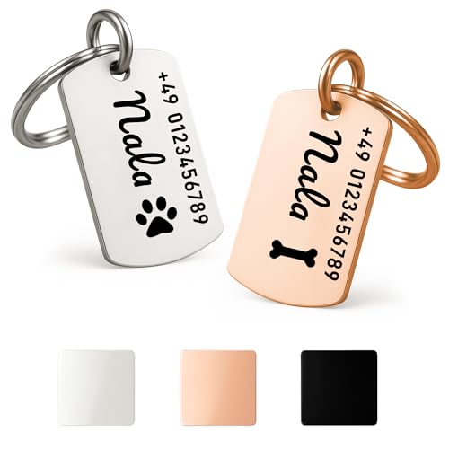 XMHome 2 Hundemarke in quadratischer Form mit Gravur von Name & Telefonnummer personalisierter Haustieranhänger für Hunde, Katzen & Welpen Edelstahl Tiermarke Roségold 2 Stück XMHome 2 Hundemarke in quadratischer Form mit Gravur von Name & Telefonnummer personalisierter Haustieranhänger für Hunde, Katzen & Welpen Edelstahl Tiermarke Roségold 2 Stück von XMHome