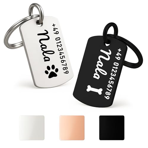 XMHome 2 Hundemarke in quadratischer Form mit Gravur von Name & Telefonnummer personalisierter Haustieranhänger für Hunde, Katzen & Welpen Edelstahl Tiermarke Schwarz 2 Stück XMHome 2 Hundemarke in quadratischer Form mit Gravur von Name & Telefonnummer personalisierter Haustieranhänger für Hunde, Katzen & Welpen Edelstahl Tiermarke Schwarz 2 Stück von XMHome
