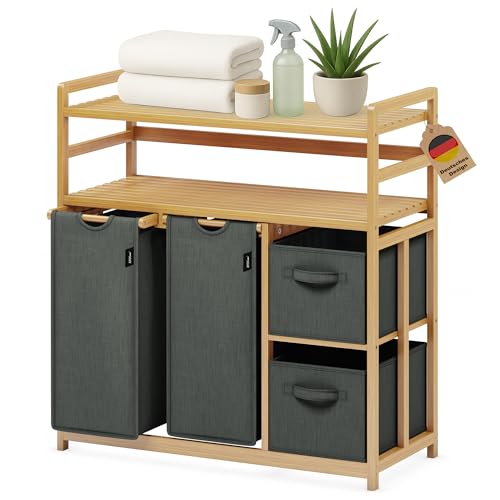 XMHome Bambus Wäschekorb 138L mit 2 Wäschesäcken & 2 Aufbewahrungsboxen,4-Fach Wäschesortierer mit Doppelablage Regal, Stabiler Wäschesammler, Laundry Basket Dunkelgrau XMHome Bambus Wäschekorb 138L mit 2 Wäschesäcken & 2 Aufbewahrungsboxen,4-Fach Wäschesortierer mit Doppelablage Regal, Stabiler Wäschesammler, Laundry Basket Dunkelgrau von XMHome