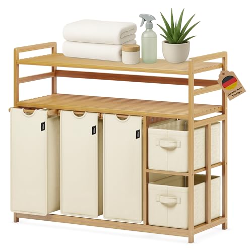 XMHome Bambus Wäschekorb 188L mit 2 Wäschesäcken & 2 Aufbewahrungsboxen,5-Fach Wäschesortierer mit Doppelablage Regal,Wäschesammler für Bad, Schlafzimmer & Waschküche,Laundry Basket Beige XMHome Bambus Wäschekorb 188L mit 2 Wäschesäcken & 2 Aufbewahrungsboxen,5-Fach Wäschesortierer mit Doppelablage Regal,Wäschesammler für Bad, Schlafzimmer & Waschküche,Laundry Basket Beige von XMHome