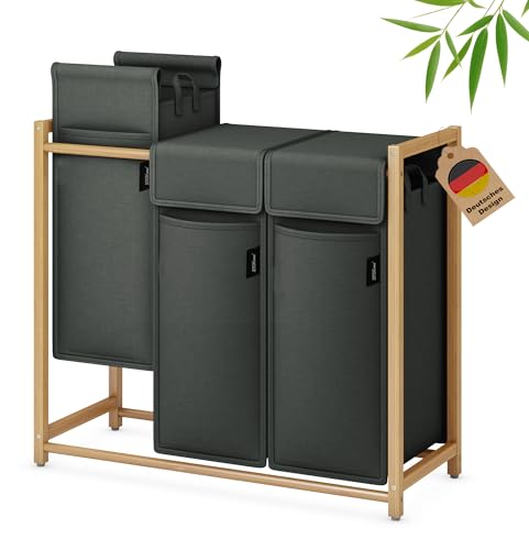 XMHome Wäschekorb 148L mit 3x49L Fächern Bambus Wäschesammler mit Deckel,Wäschesortierer mit herausnehmbaren Taschen, rechteckige Wäschebox für Schlafzimmer, Bad & Waschküche Dunkelgrau XMHome Wäschekorb 148L mit 3x49L Fächern Bambus Wäschesammler mit Deckel,Wäschesortierer mit herausnehmbaren Taschen, rechteckige Wäschebox für Schlafzimmer, Bad & Waschküche Dunkelgrau von XMHome