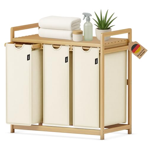 XMHome Wäschekorb 3 fächer 148L großer quadratischer Wäschesammler aus Bambus Wäschebox optisch ansprechender Wäschesortierer in 77.5X41.3X77.5 CM Beige XMHome Wäschekorb 3 fächer 148L großer quadratischer Wäschesammler aus Bambus Wäschebox optisch ansprechender Wäschesortierer in 77.5X41.3X77.5 CM Beige von XMHome